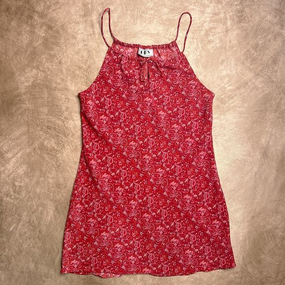 Vintage 90s DBY Ltd. Sleeveless Spaghetti Strap Midi Dress Red Paisley Keyhole - Picture 3 of 7